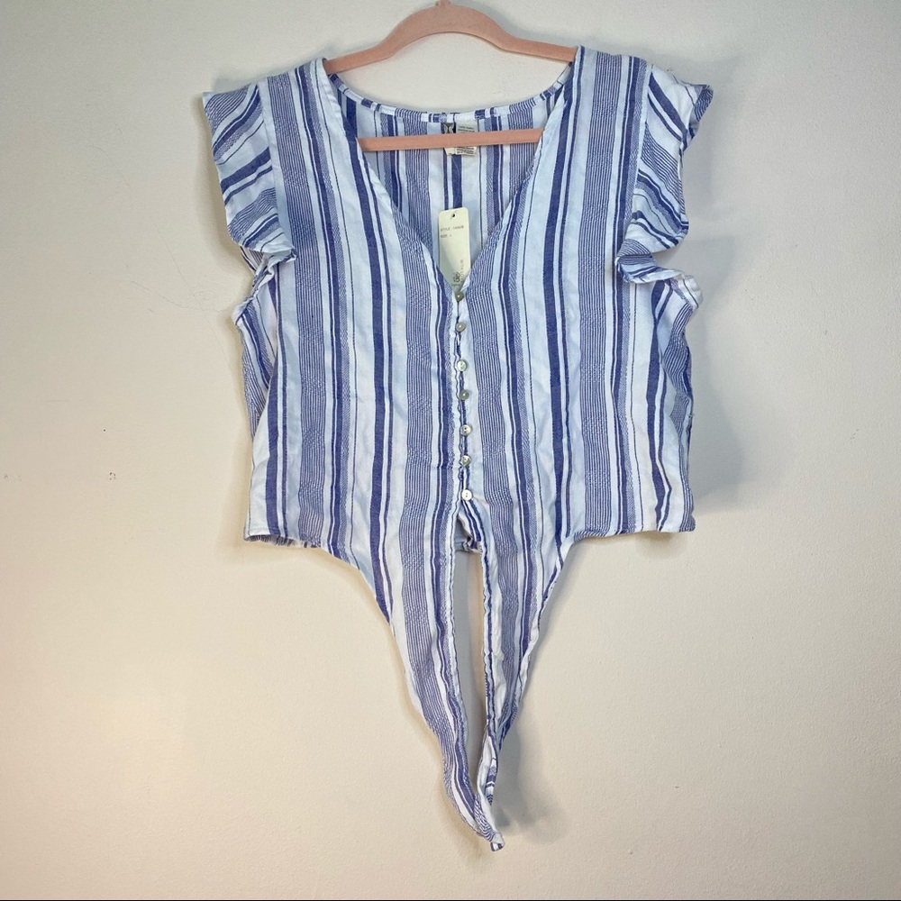Japna Button Tie Shirt - Blue White 100% Cotton L